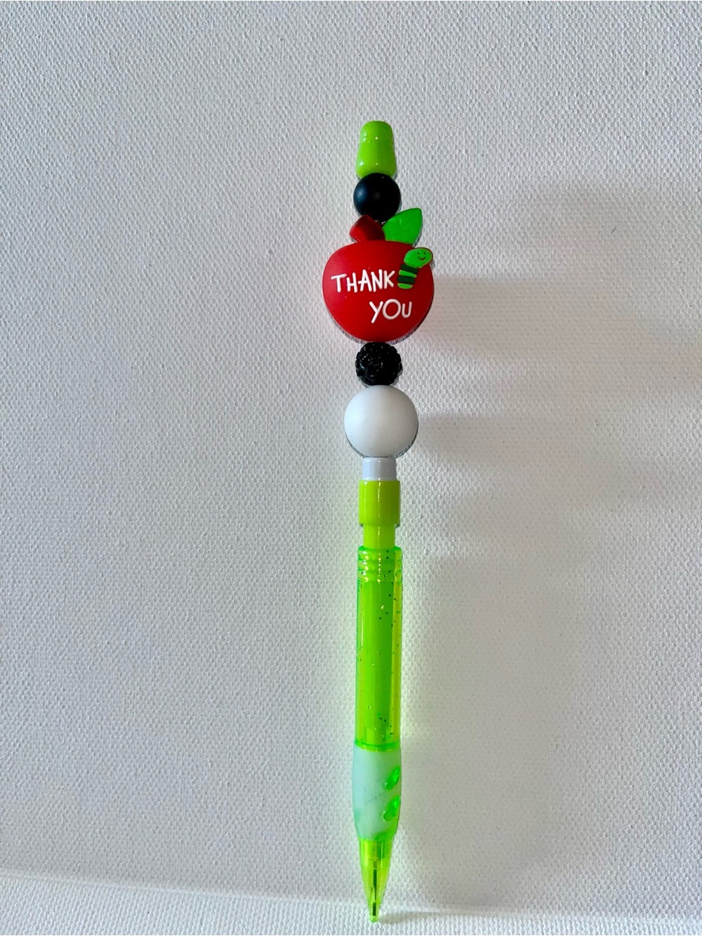 Thank You/Teacher Appreciation Apple Beaded Mechanical Pencil - Neon Green